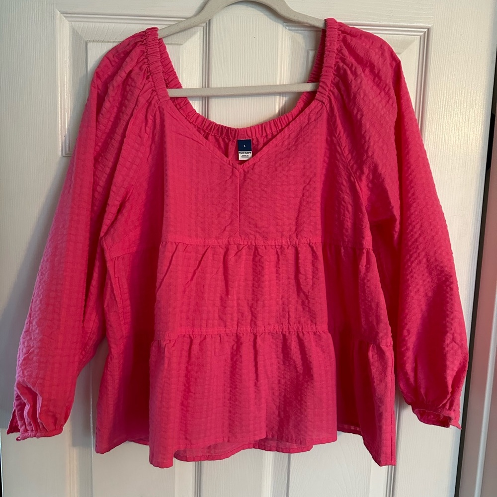 Print pink long sleeve tiered top